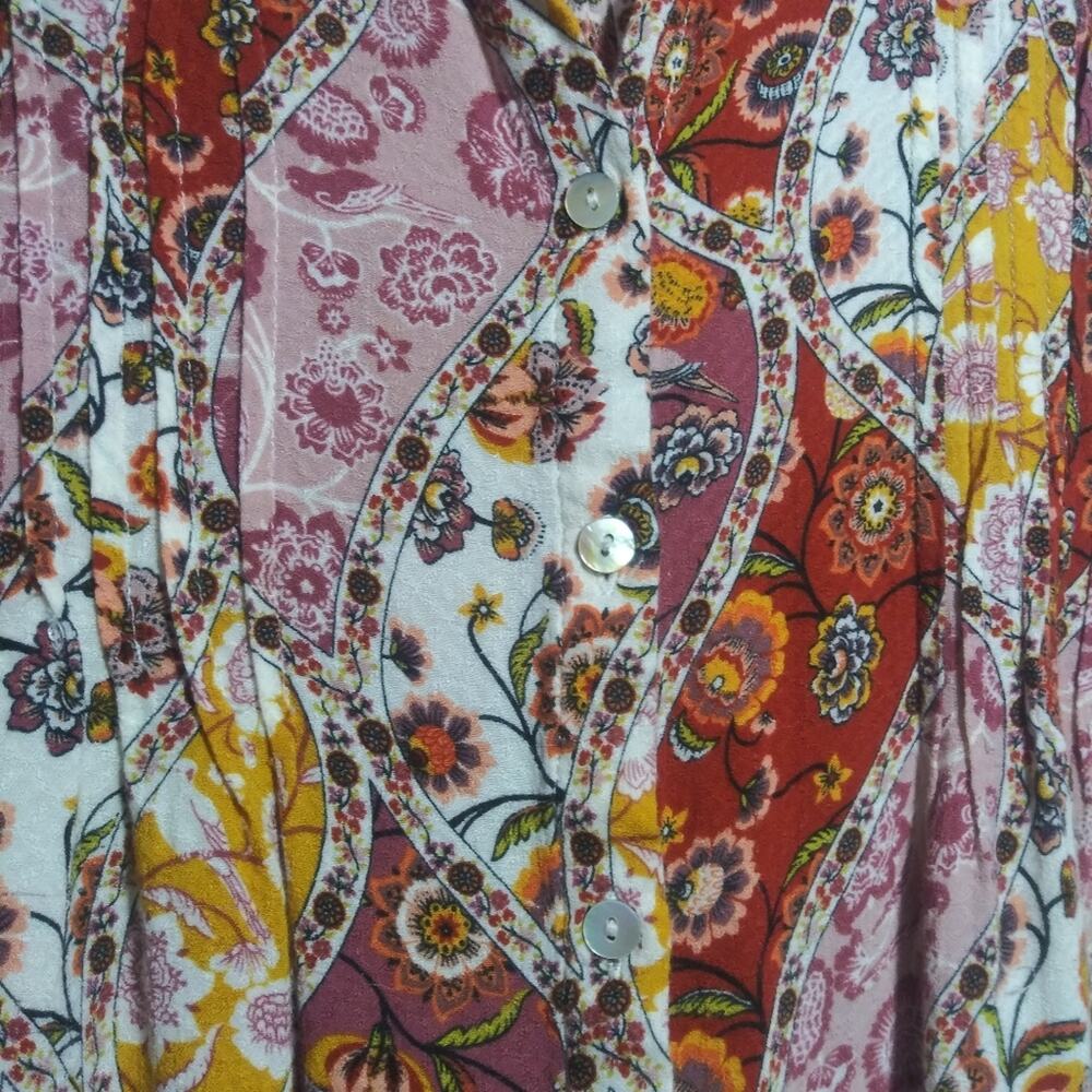 Jane and Delancey Retro Floral Paisley Oversized Button Up Top Boho Sz XL - Picture 4 of 9
